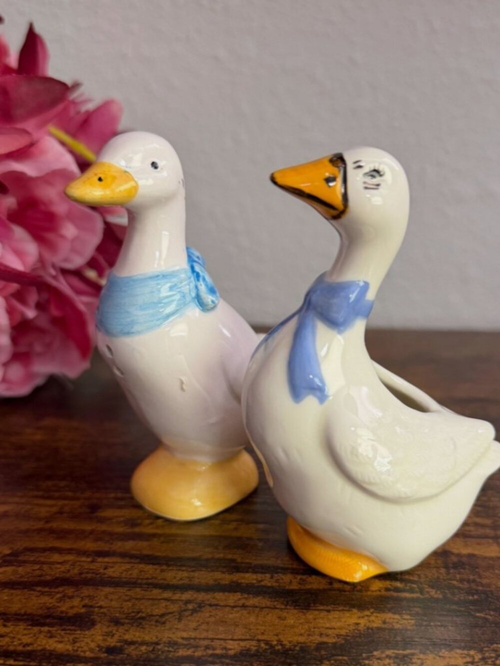 Vintage Goose Duck Salt & Toothpick Holder Set White Taiwan
